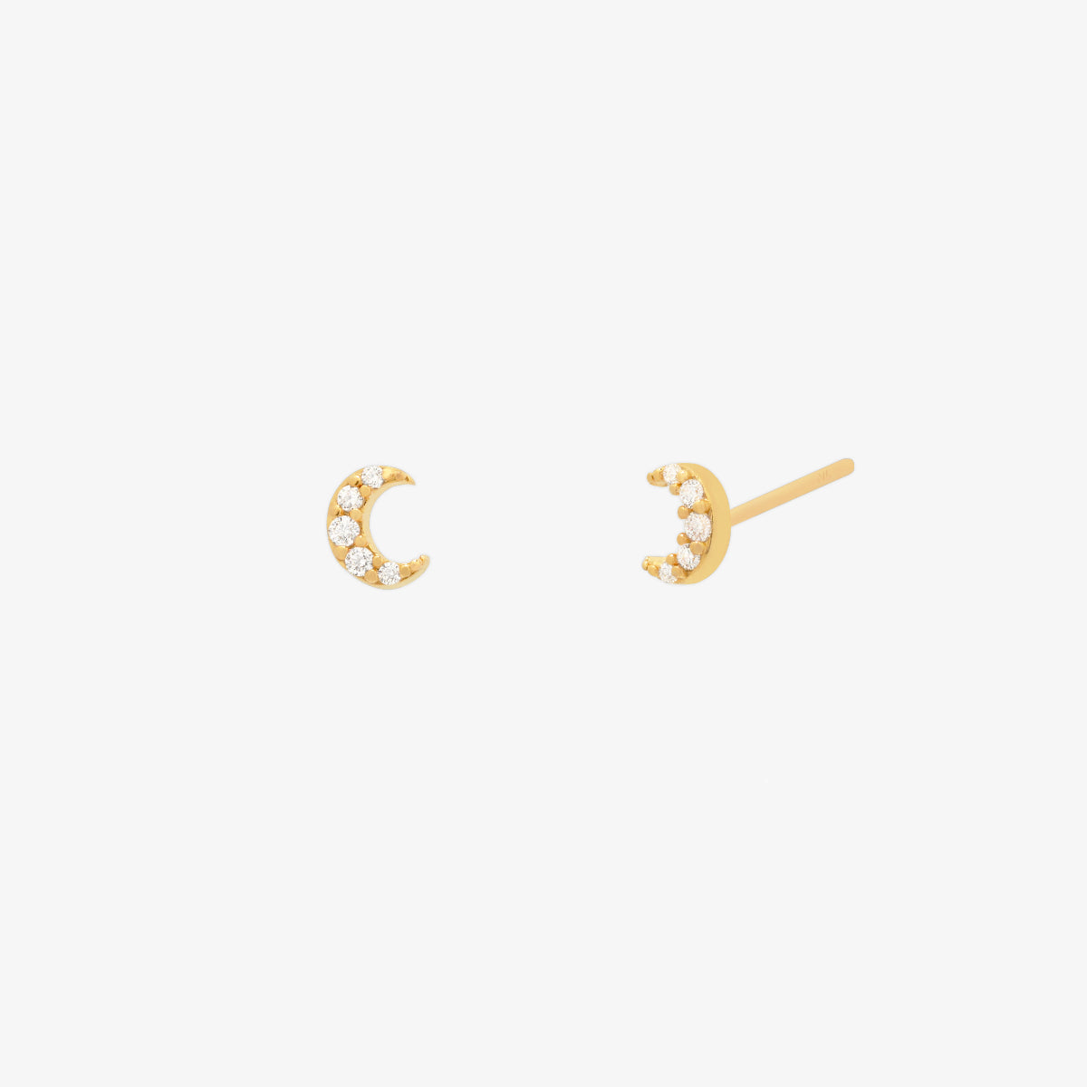 Tiny crystal moon stud earrings