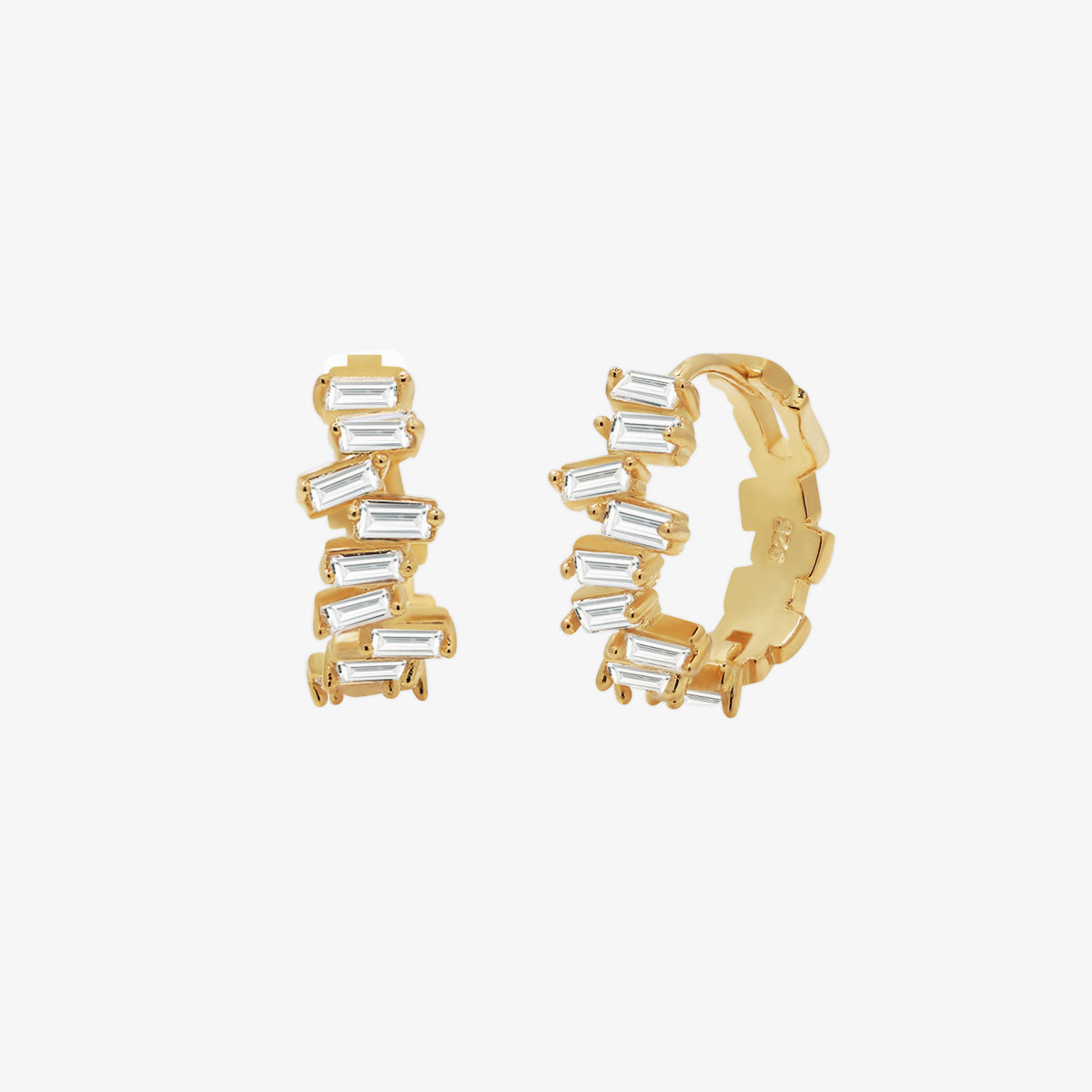 Baguette Pave Huggie Earrings