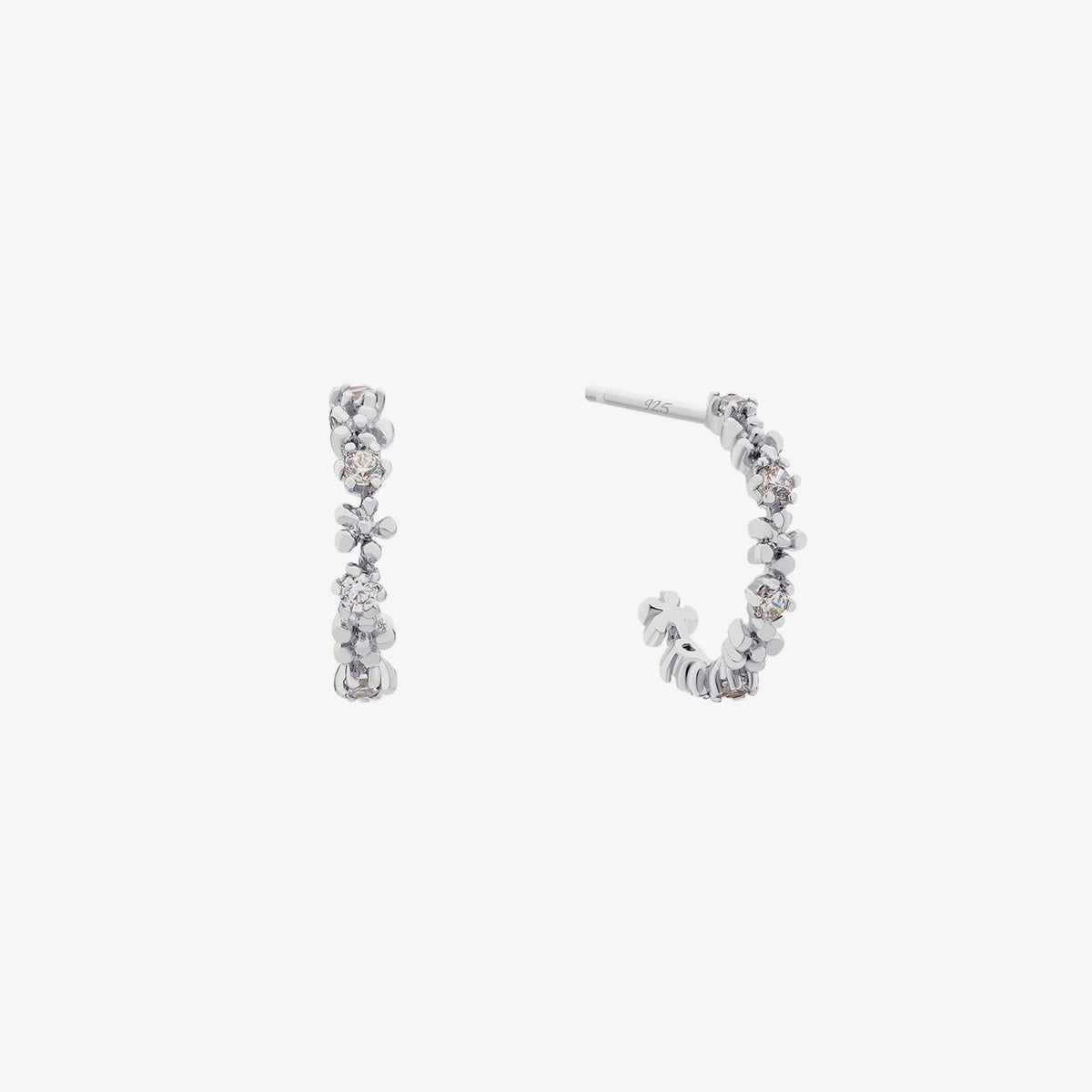 Flower cubic semi-hoop earrings