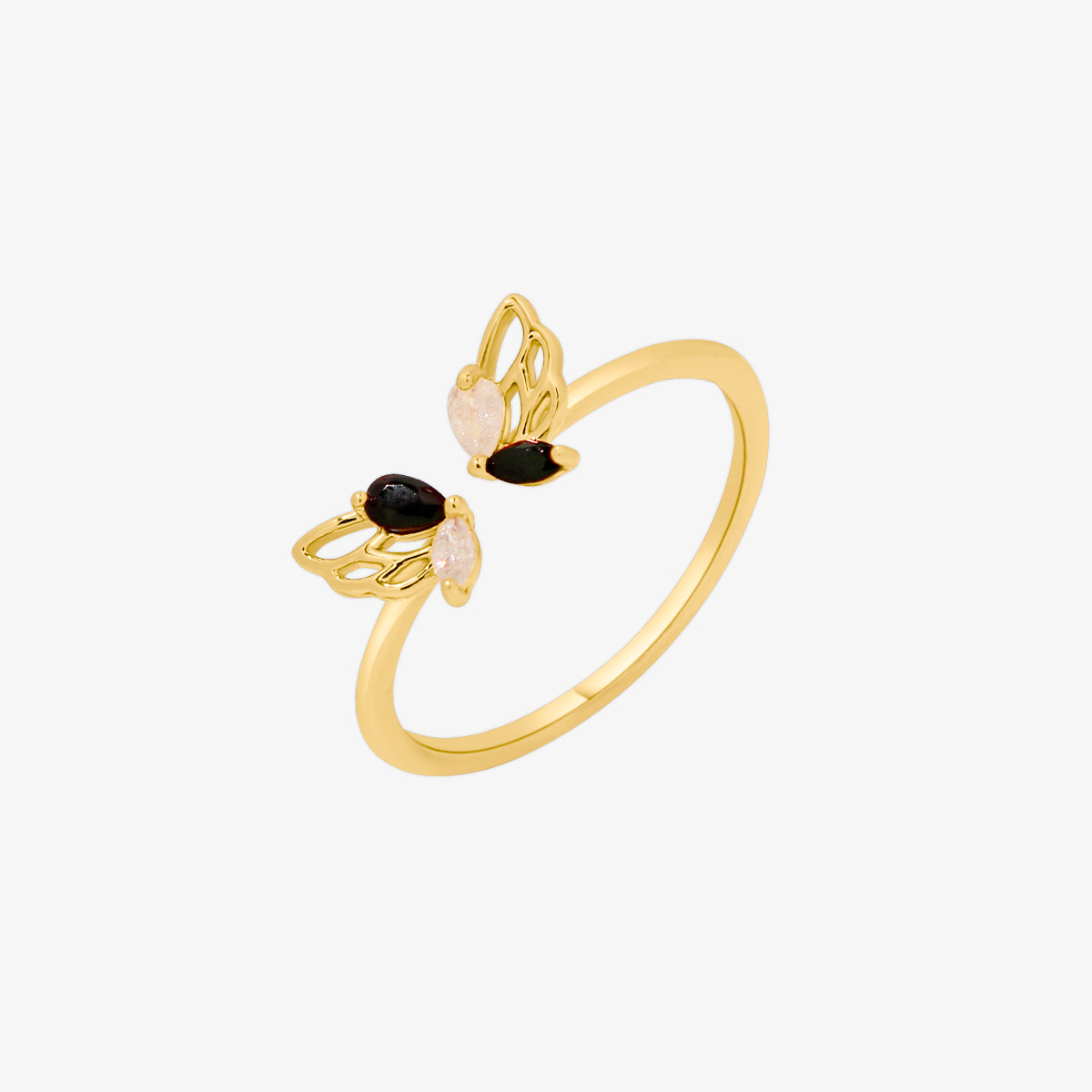 Black Cubic Angel Wing Ring