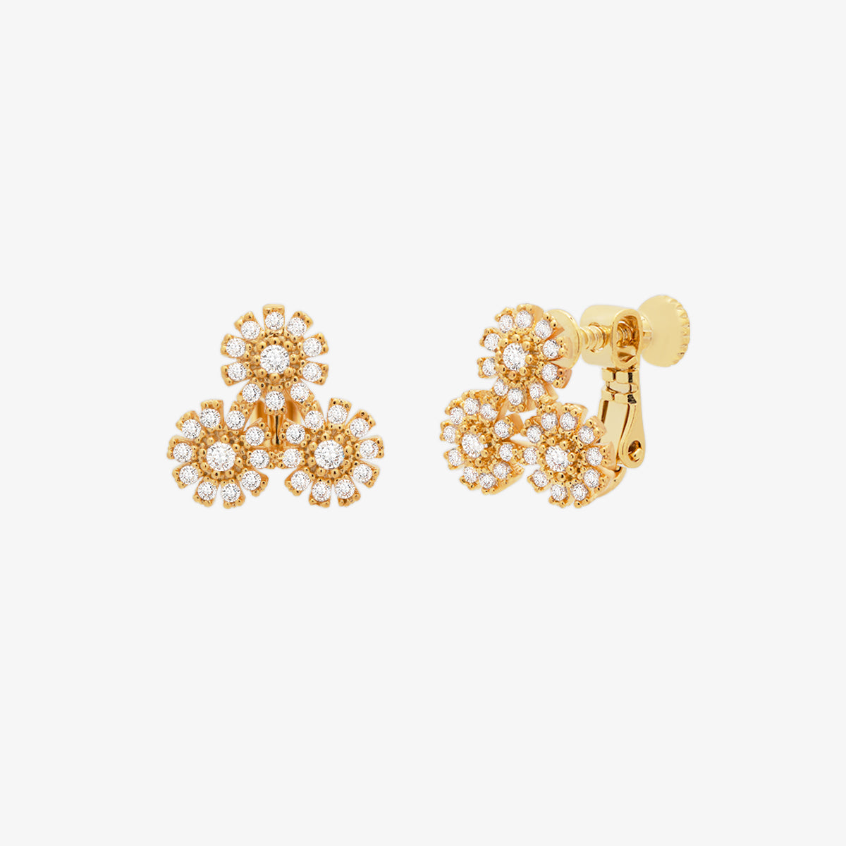 Triple Daisy Cubic Clip On Earrings