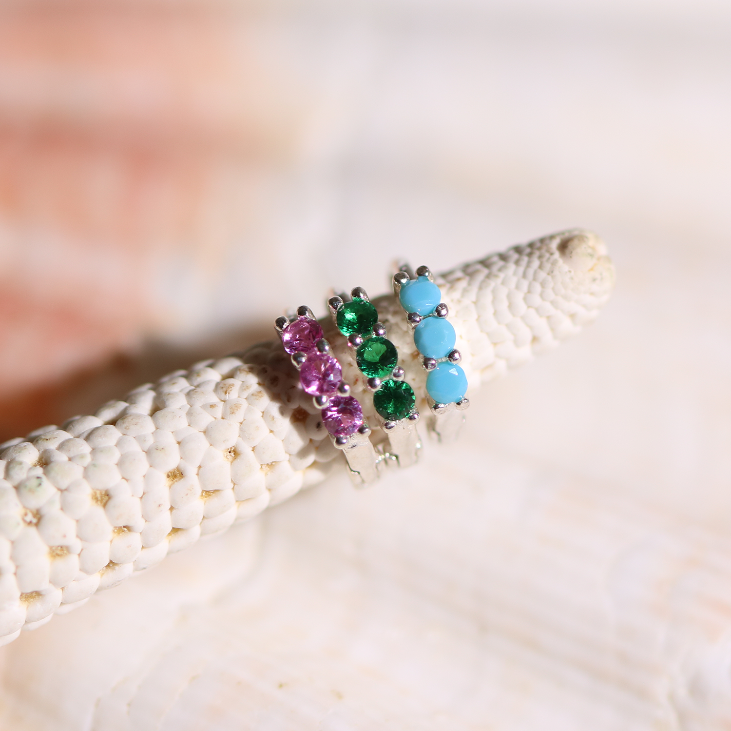 Triple gemstone huggie earring