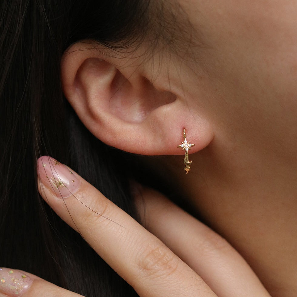 Moon and star semi-hoop earrings