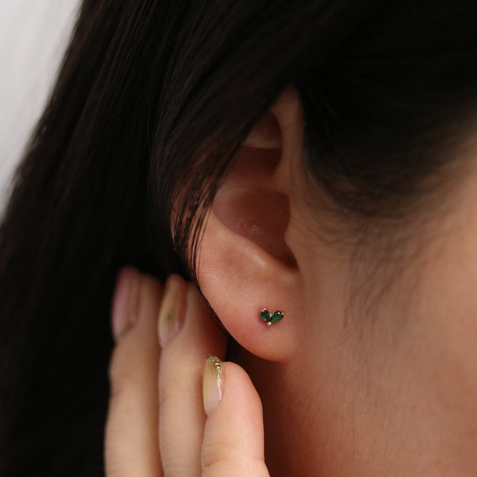 Tiny green leaf stud earrings